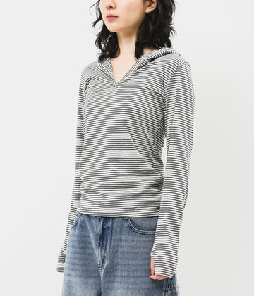(W) Pike Striped Hooded Top